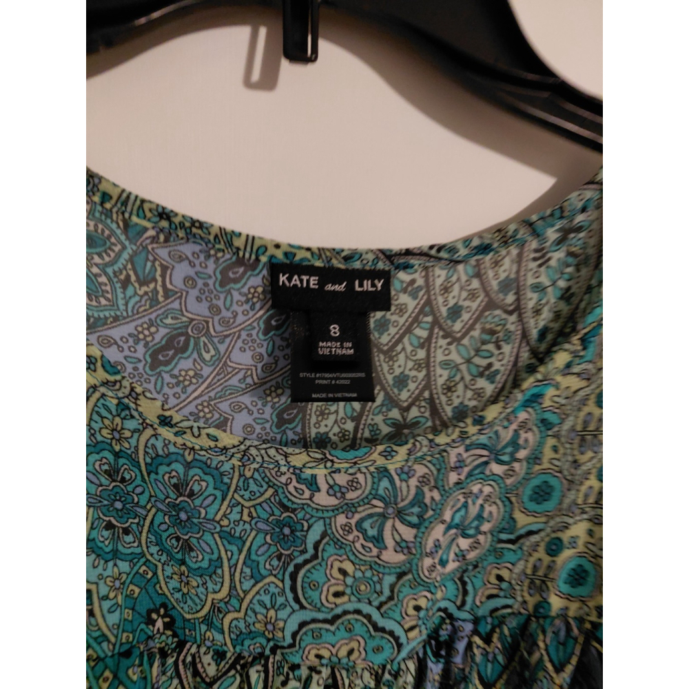 Kate and Lily Women's Floral Short Sleeve Scoop Neck Midi Dress Size 8 Green - Picture 2 of 3